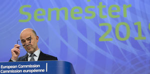 EU-Kommissar Pierre Moscovici bei einer Pressekonferenz