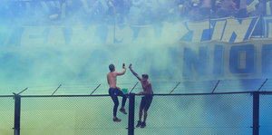 Zwei Fans auf einem Zaun