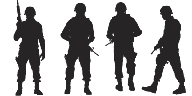 Schattenriss von vier Soldaten