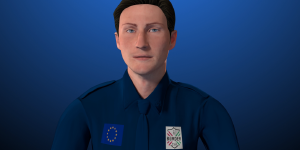 Abbildung eines männlichen Grenzschützer-Avatars in blauer Uniform