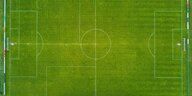 Fußball-Frauenquote: Fußballfeld mit grünem Rasen von oben
