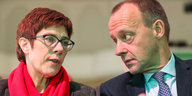 Annegret Kramp-Karrenbauer und Friedrich Merz sitzen in der ersten Reihe auf dem Landesparteitag der CDU-Sachsen