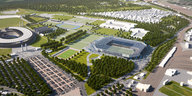 Eine Planungsansicht für den Neubau eines Hertha-Stadions, unweit des viel größeren Olympiastadions