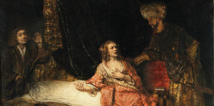 Das Gemälde zeigt Josef, Potiphars Frau und Potiphar. Wollte Josef sie vergewaltigen?