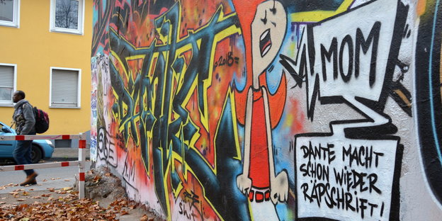 Metzgerstraße, Hanau: Häuserwand mit Graffitti Metzgerstraße, Hanau: Häuserwand mit Graffitti