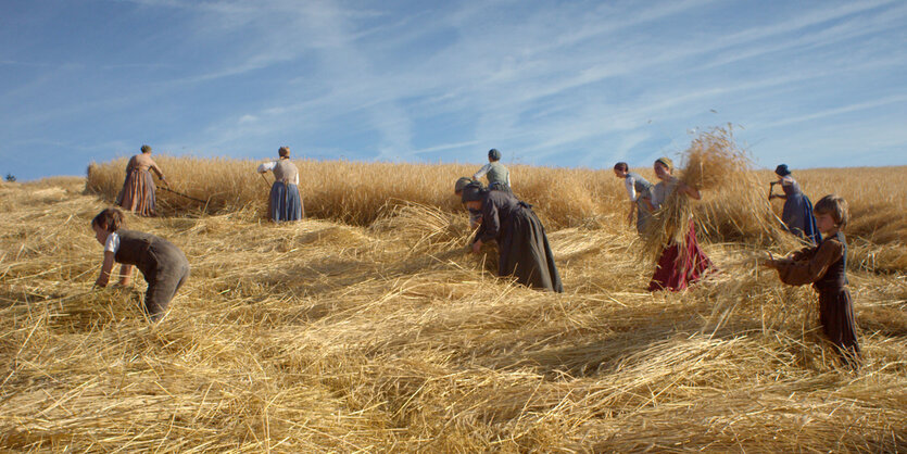 Frauen, Kinder und keine Männer auf dem Feld in „Das Mädchen, das lesen konnte“