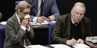 Alice Weidel und Alexander Gauland im Bundestag. Alice Weidel putzt sich die Nase