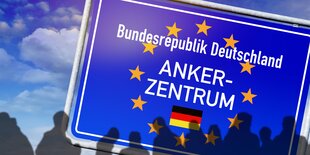 Schild: Ankerzentrum Deutschland