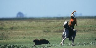 Cowboy mit gefangenem Tier