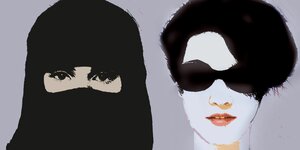 Illustration einer Frau mit Nikab und einer anderen Frau mit Sonnenbrille