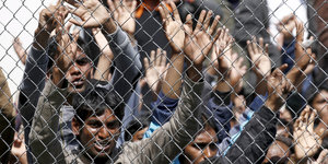 Hinter Stacheldraht: Protestierende Flüchtlinge auf Lebos