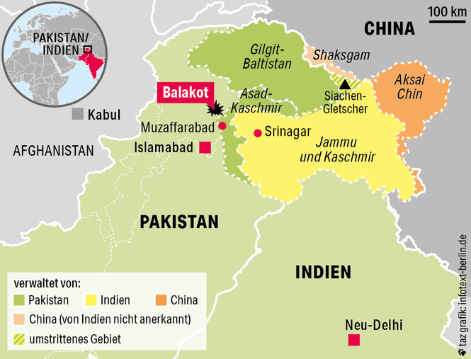 Eine Karte zeigt die Region Kaschmir