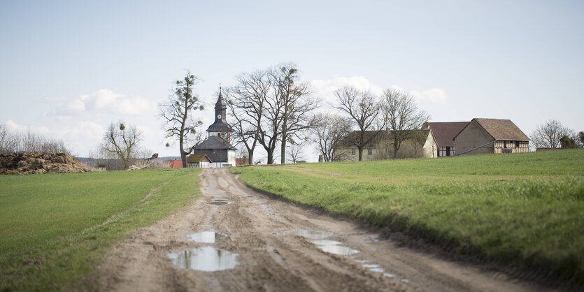 Ein Feldweg und Moetzelbach in Thüringen