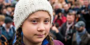 Greta Thunberg vor einer Demonstration