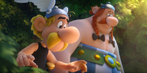 Ein Filmausschnitt mit den Hauptdarstellern Asterix und Obelix