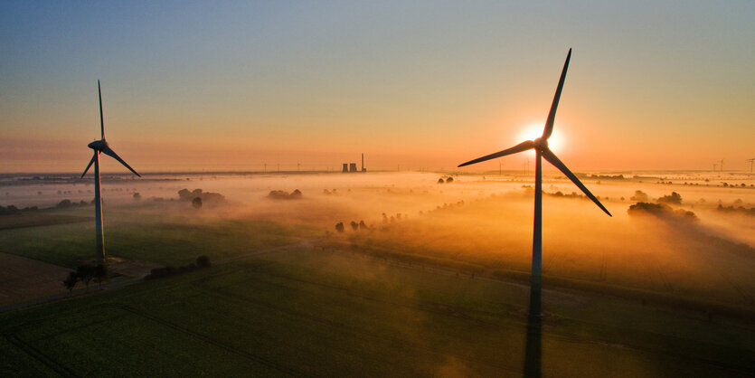 Windräder im Sonnenuntergang