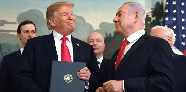 Zwei Männer, Donald Trump und Benjamin Netanjahu
