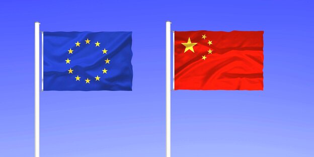 Die Fahnen Chinas und der EU