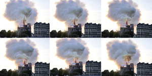 Rauch und brennendes Gebäude in vielen Bildern