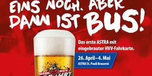 Screenshot: Bierglas und Werbesolagen "Eins noch. Aber dann ist Bus!"