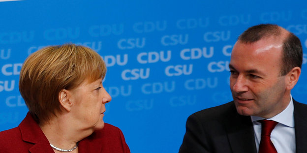 Angela Merkel und Manfred Weber im Profil