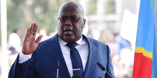 Präsident Tshisekedi bei einer Rede