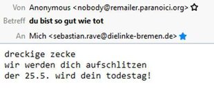 Faksimile der Droh-Mail