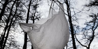 Plastiktüte hängt im Wald