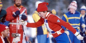 Eine Skiläuferin; Galina Kulakowa, im Profil