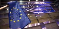 eine blaue EU-Flagge mit dem Schriftzug Climate Crisis is real