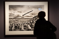 Eine Besucherin betrachtet ein Bild in einer Ausstellung