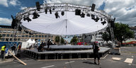 In Dortmund wird vor dem Kirchentag die Bühne aufgebaut