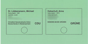 Muster eines grünen Wahlzettels in Osnabrück