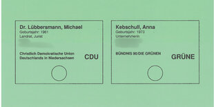 Muster eines grünen Wahlzettels in Osnabrück