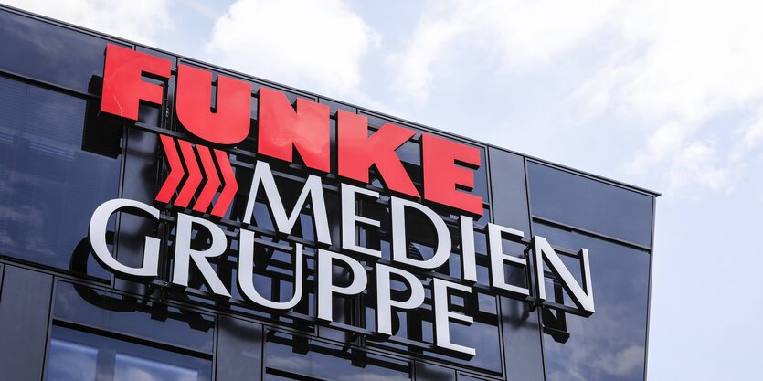 Ein Gebäude mit der Aufschrift „Funke Mediengruppe“