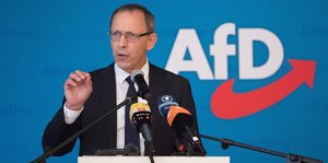 Der sächsische AfD-Vorsitzende Jörg Urban bei einem Wahlkampfauftritt