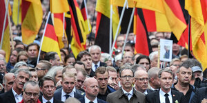AfD-Politiker vor Deutschland-Fahnen