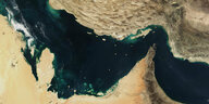 Eine Satellitenaufnahme der Straße von Hormus, eine strategisch bedeutende Meerenge