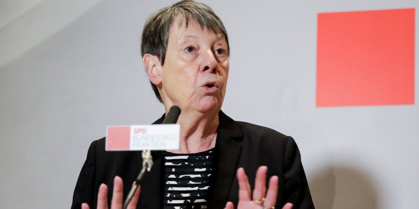 Barbara Hendricks protestiert bei einem Pressestatement gegen das Vorgehen der Union bei der Wiederzulassung von Glyphosat