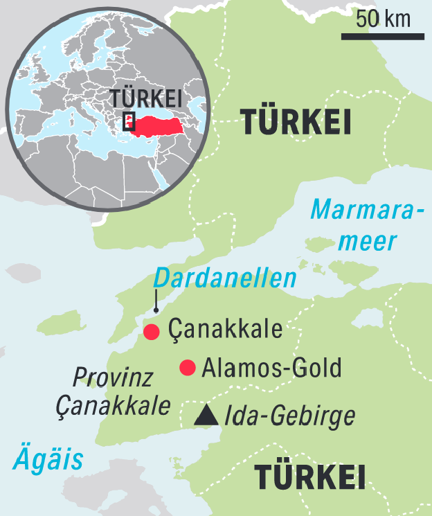 Türkeikarte zeigt unter anderem die Lage der Stadt Çanakkale im Westen des Landes