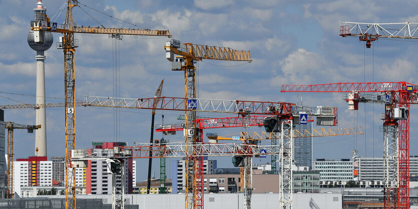 Baukräne in einer Stadt