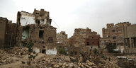 Ein Zerbombtes Gebäude im Jemen