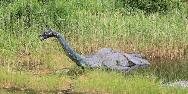 Eine Nachbildung von dem Monster im Loch Ness Centre in Drumnadrochit