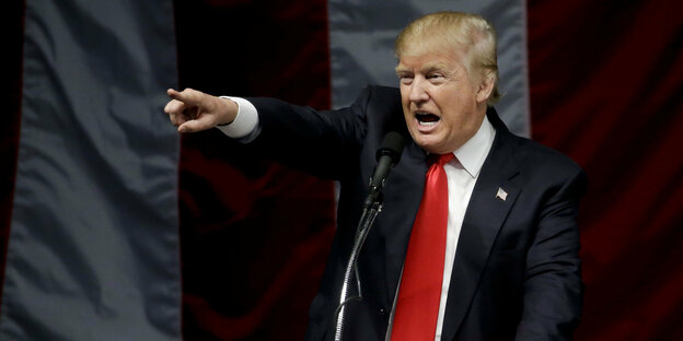 Donald Trump spricht an einem Mikrofon Donald Trump spricht an einem Mikrofon