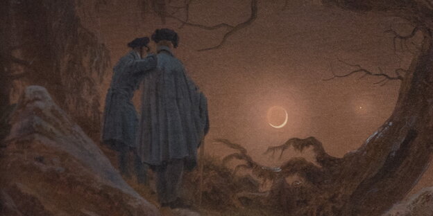 Gemälde zweier Männer, die den Mond betrachten
