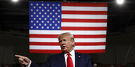 US-Präsident Trump vor einer Flagge der USA