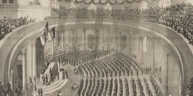 Historische Lithographie von der Eröffnung der Nationalversammlung im Mai 1948