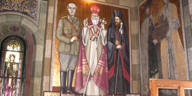 Ikonenartiges Gemälde mit Ion Antonescu in einer Bukarester Kirche