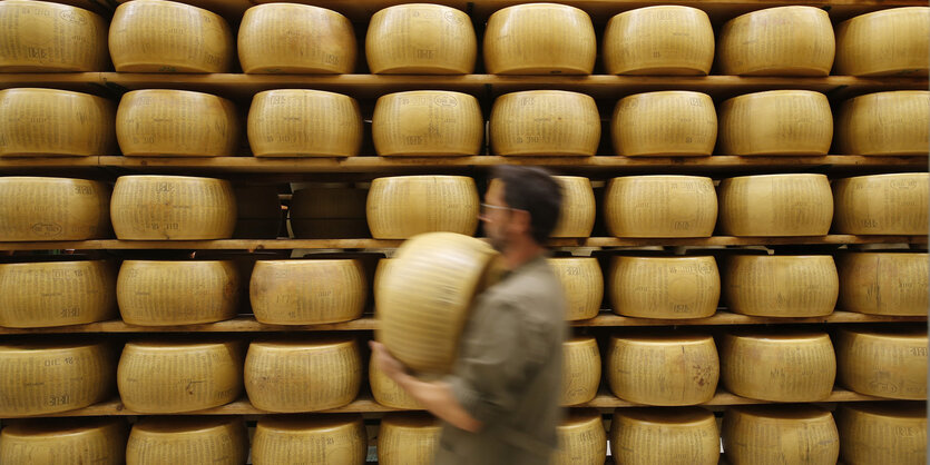 Lagerung von Parmesan in Noceto in der Nähe von Parma