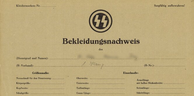 SS-Bekleidungsnachweis, Name geschwärzt